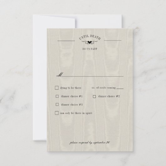 Donker Gotisch Zwart & Tan Raven Script Diner RSVP Kaartje (Achterkant)