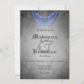 Donker Gotisch Zwart Waterverf Blauwe Moth Bruilof Kaart (Voorkant)