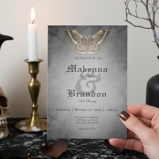 Donker Gotisch Zwart Waterverf Bruin Moth Bruiloft Kaart