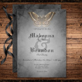 Donker Gotisch Zwart Waterverf Bruin Moth Bruiloft Kaart