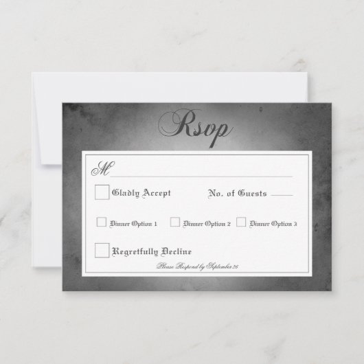 Donker Gotisch Zwart Waterverf Moth Bruiloft Diner RSVP Kaartje (Voorkant)