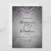 Donker Gotisch Zwart Waterverf Paarse Moth Bruilof Kaart (Voorkant)