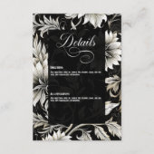 Donker Gotisch  Zwart & Wit Bloemen Damast Informatiekaartje (Voorkant)