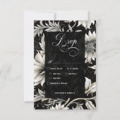 Donker Gotisch  Zwart & Wit Bloemen Damast RSVP Kaartje (Voorkant)