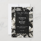 Donker Gotisch  Zwart & Wit Bloemen Damast Save The Date (Voorkant)
