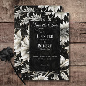 Donker Gotisch Zwart & Wit Bloemen Damast Save The Date