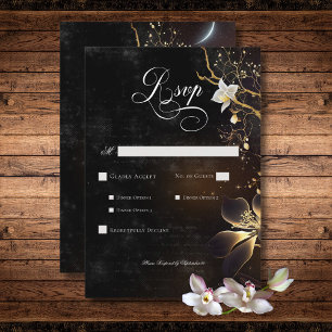 Donker Gotisch Zwart & Wit Orchidee Spells Diner RSVP Kaartje
