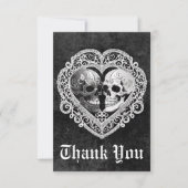 Donker Gotisch Zwart & Wit Schedel Paar Hart Bedankkaart (Voorkant)