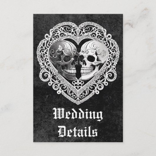 Donker Gotisch Zwart Wit Schedel Paar Hart Details Informatiekaartje (Voorkant)