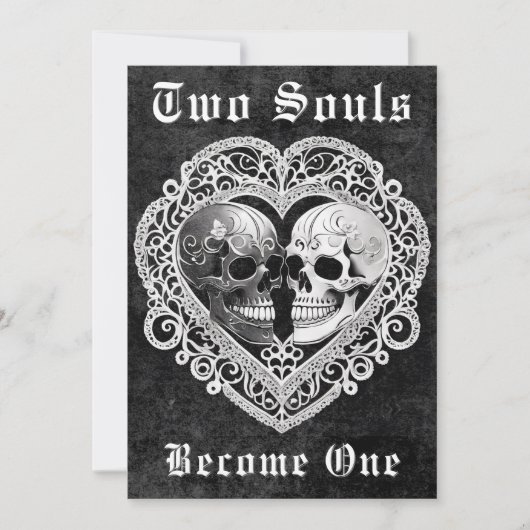Donker Gotisch Zwart & Wit Schedel Paar Hart Kaart (Voorkant)