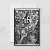 Donker Gotisch Zwart & Wit Skelet Paar Save The Date (Voorkant)