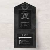 Donker Gotisch Zwart & Zwart Bloemen Satijn Diner All In One Uitnodiging (Binnen)