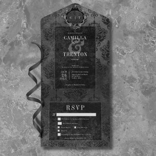 Donker Gotisch Zwart & Zwart Damask Dinner All In One Uitnodiging