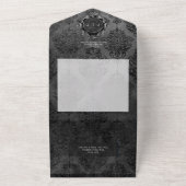 Donker Gotisch Zwart & Zwart Damask Geen Diner All In One Uitnodiging (Buitenkant)
