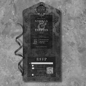 Donker Gotisch Zwart & Zwart Damast QR Code All In One Uitnodiging