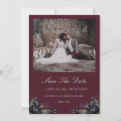 Donker Gotische Bloemen Bourgondië bruiloft foto Save The Date (Voorkant)