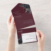 Donker Gotische Bloemen Bourgondische bruiloft All In One Uitnodiging (Afscheurbaar)