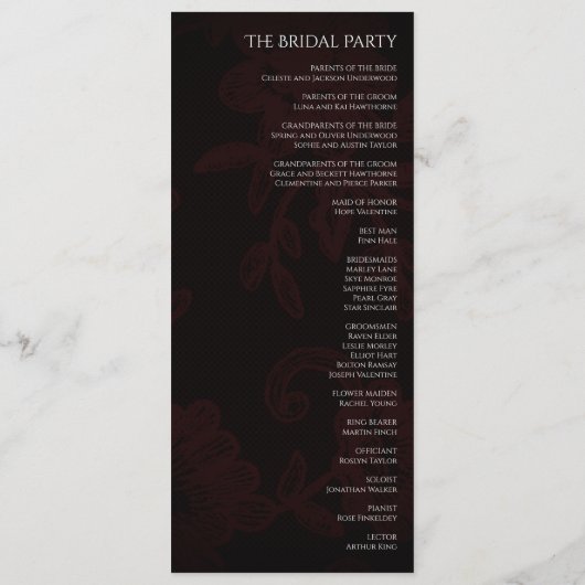 Donker Gotische Bloemen Bourgondische bruiloft Programmakaart (Achterkant)