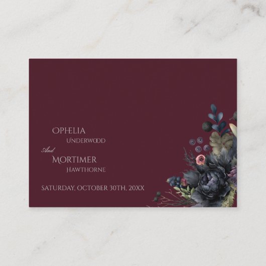 Donker Gotische Bloemen Bourgondische bruiloft rec Informatiekaartje (Achterkant)