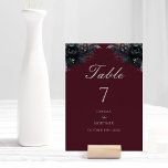 Donker Gotische Bloemen Bourgondische Trouwtafel n Kaart<br><div class="desc">Deze donker gotische bloemenbordeaux trouwtafel nummerontwerp heeft een eenvoudige humeurige juweeltoon bordeaux achtergrond met retro Victoriaans waterverf groen en bloemsieraden versieren een modern minimalistisch lettertype dat een verfijnde en grillige presentatie biedt voor een tijdloze romantische gothic bruiloft of andere speciale gelegenheid. Prachtig geschikt voor een spookachtig halloween evenement in de...</div>
