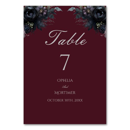 Donker Gotische Bloemen Bourgondische Trouwtafel n Kaart (Achterkant)