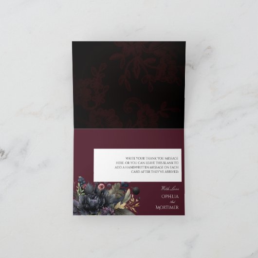 Donker Gotische Bloemen Bruiloft Gevouwen Dank u K Bedankkaart (Binnen)