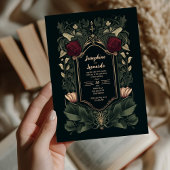 Donker  Gotische Bloemen Huwelijksuitnodiging Kaart