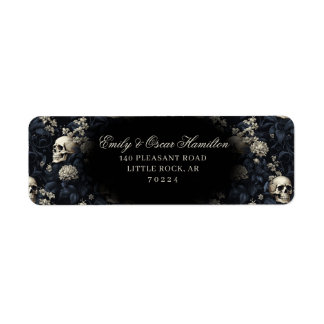 Donker Gotische Bloemen Schedel Moody retouradres Etiket