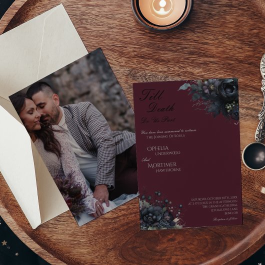 Donker Gotische Bloemen Tot Dood Foto Bruiloft Kaart