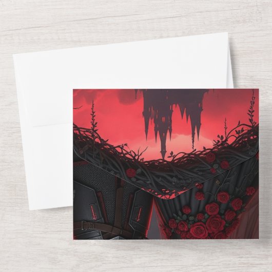 Donker Gotische bruiloft Uitnodigen | Bruid en Rid All In One Uitnodiging (Achterkant)