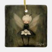 Donker Gotische Fairy met Bloem Custom Naam & Jaar Keramisch Ornament (Voorkant)