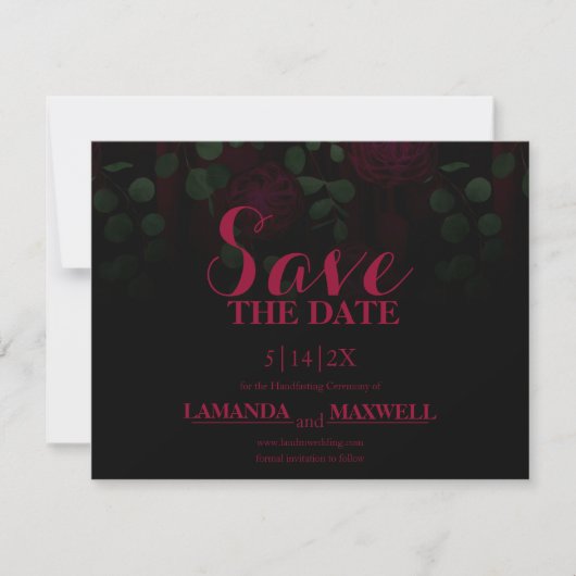 Donker Gotische Fuchsia Bloemen Bruiloft Save The  Date (Voorkant)
