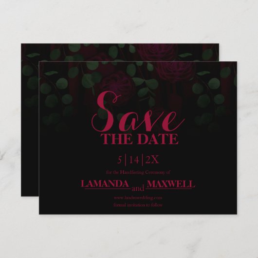 Donker Gotische Fuchsia Bloemen Bruiloft Save The Save The Date (Voorkant / Achterkant)