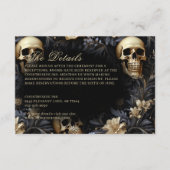 Donker Gotische Gouden Schedels & Bloemen Bruiloft Informatiekaartje (Voorkant)