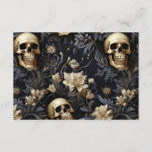 Donker Gotische Gouden Schedels & Bloemen Bruiloft Informatiekaartje (Achterkant)
