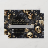 Donker Gotische Gouden Schedels & Bloemen Bruiloft RSVP Kaartje (Voorkant / Achterkant)