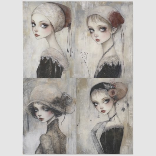 Donker Gotische Grunge Meisje Collage Decoupage Tissuepapier (Voorkant)