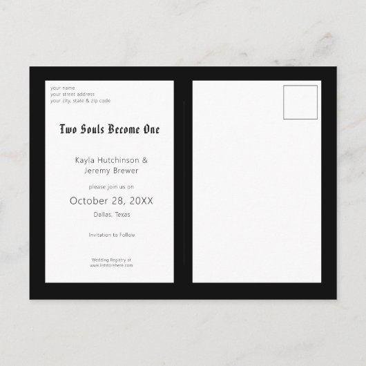 Donker Gotische Halloween Bruiloft Save the Date Aankondigingskaart (Achterkant)