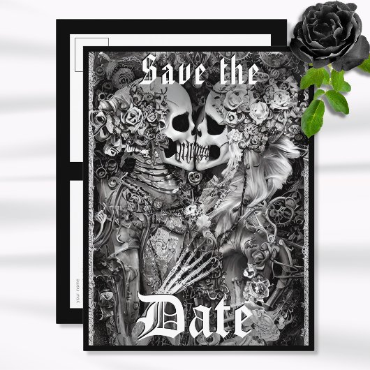 Donker Gotische Halloween Bruiloft Save the Date Aankondigingskaart