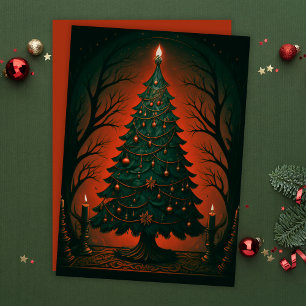 Donker Gotische kerstboom Feestdagenkaart