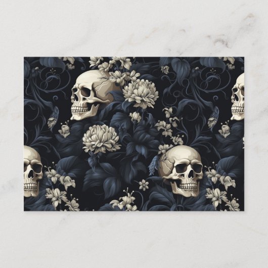 Donker Gotische Moody Skulls & Bloemen Bruiloft Informatiekaartje (Achterkant)