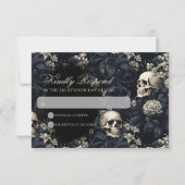 Donker Gotische Moody Skulls & Bloemen Bruiloft RSVP Kaartje (Voorkant)