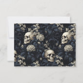 Donker Gotische Moody Skulls & Bloemen Bruiloft RSVP Kaartje (Achterkant)