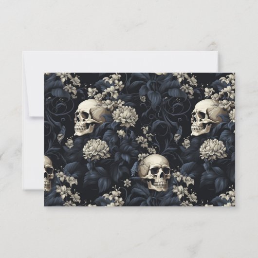 Donker Gotische Moody Skulls & Bloemen Bruiloft RSVP Kaartje (Achterkant)