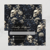 Donker Gotische Moody Skulls & Bloemen Bruiloft RSVP Kaartje (Voorkant / Achterkant)