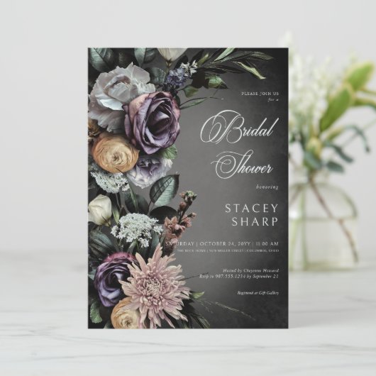 Donker Gotische Mysterieuze Gedempte Bloemen Blur Kaart (Staand voorkant)