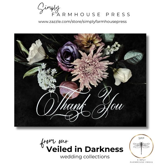 Donker Gotische Mysterieuze Gedempte Bloemen Bruil Bedankkaart