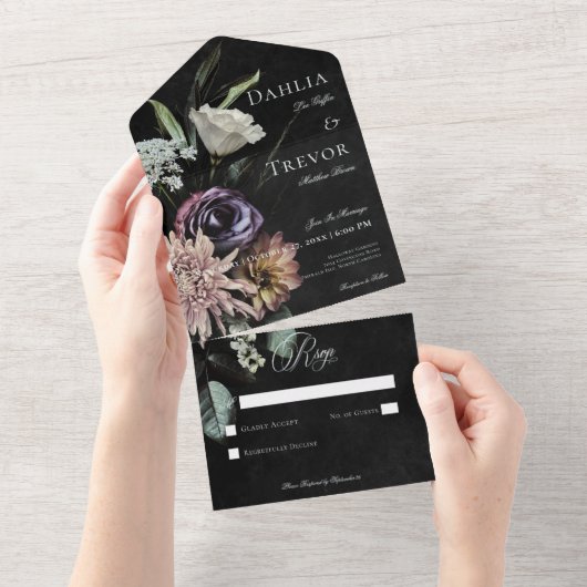 Donker Gotische Mysterieuze Gedempte Bloemen Geen All In One Uitnodiging (Afscheurbaar)