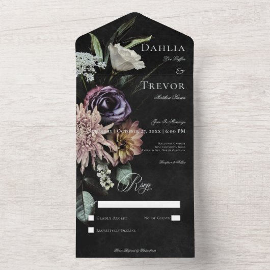 Donker Gotische Mysterieuze Gedempte Bloemen Geen All In One Uitnodiging (Binnen)