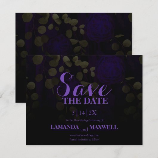 Donker Gotische Paarse Bloemen Bruiloft Save The D Save The Date (Voorkant / Achterkant)